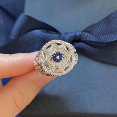 SLJELY Fashion Pure S925 Sterling Silver Spiky Lucky Eye Statement Ring Micro Zirconia for Women Men Couple Luxury Brand Jewelry