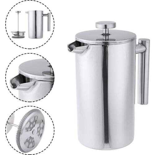 1000ML Double Layer French Presses Stainless Steel Insulation Teapot With Plunger Filter Coffee Tea Press Maker Home Coffeeware