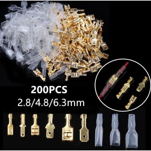 200PCS Male/Female Spade Crimp Terminals Electrical Insulating Sleeve Wire Wrap Connector for 22-16 AWG 0.5mm2-1.5mm2