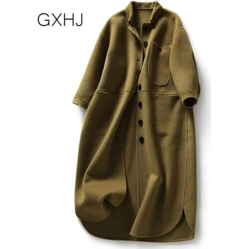 2021 Winter Clothes Wool Coat Autumn Female Woolen Coat Fashion Jacket Elegant Blend Extra long casual shirt winter jacket LHJ31