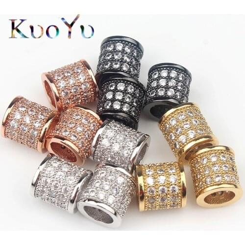 3pcs/lot CZ Cylinder Crystal Charm Beads Metal Brass Micro Pave Zircon Tube Space Beads Fit Women Bracelets DIY Jewelry Making