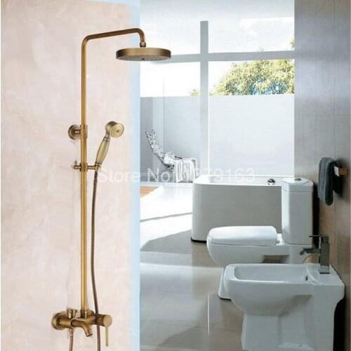 Antique Brass Wall Mounted Bathroom Rain Shower Faucet Set Single Handle Tub Mixer Tap Telephone Style Hand Shower ars188