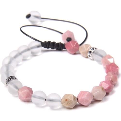 Faceted Stone Bracelet for Women Couple Friendship Fashion Black Rope Agates Amethyst Rhodochrosite Beaded Bracelet Jewelry Gift