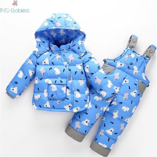 Children Winter 80% White Duck Down Clothes 2 Piece Set Girls Hoodied Warm Fashion Set 1-3y Baby Warm Clothing Boys Down Jacket