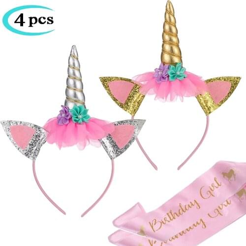 Children Gold Silver Cartoon Unicorn Headband Toys Girl Birthday Party Floral Crown Decoration Photo Props Cosplay Costume Toys
