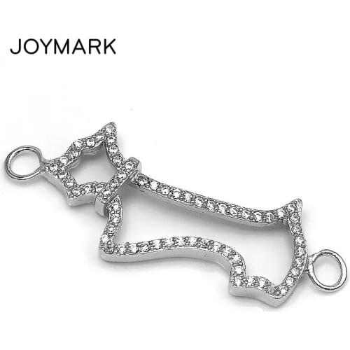Jewelry Findings Supplies 925 Sterling Silver Zircon Dog Charm Link Connectors For DIY Necklace And Bracelet Making SLJQ-CZ007