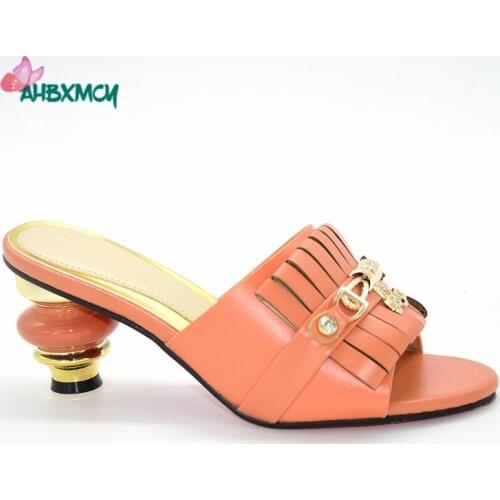 Orange Color Italian Design Shoes INS Hot Sale African Ladies Shoes with Crystal High Quality Shoes can Match Wedding Dress