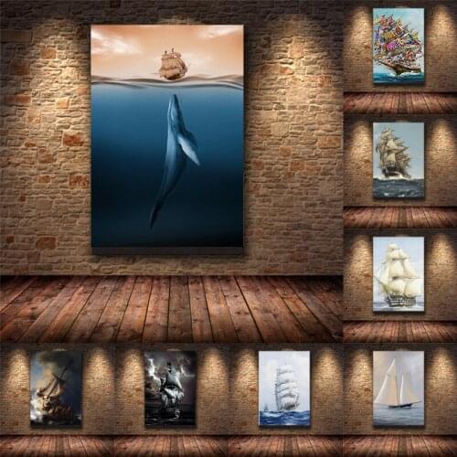 Giant Ship Seascape Paintings Sailboat Art Canvas Paintings Posters and Prints for Living Room Wall Art Posters Home Decoration