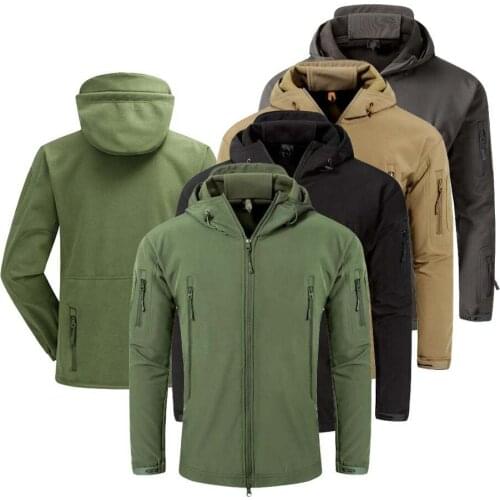 Multi-pocket Warm Windproof Waterproof Jacket Military Shark Skin Soft Shell Jacket Mens Fleece Jacket Military Field Jacket