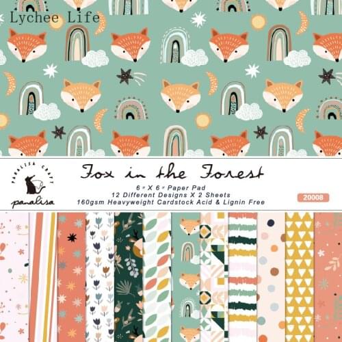 Lychee Life 12 Sheets Fox Animals Scrapbooking Pads Paper Origami Art Background Paper Card Making DIY Scrapbook Paper Craft