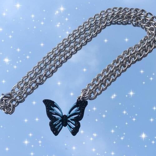 Y2K butterfly Lovely Necklace Vintage Crystal Pendant Women Gold Color Beads Crescent Choker Necklaces Jewelry