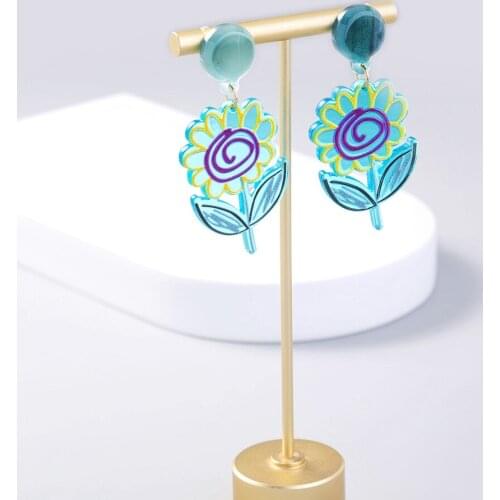 Cute Blue Flower Acrylic Drop Earrings for Women Romantic Acrylic Geometric Earrings Summer Holiday Jewelry Wedding Gift Wholesa