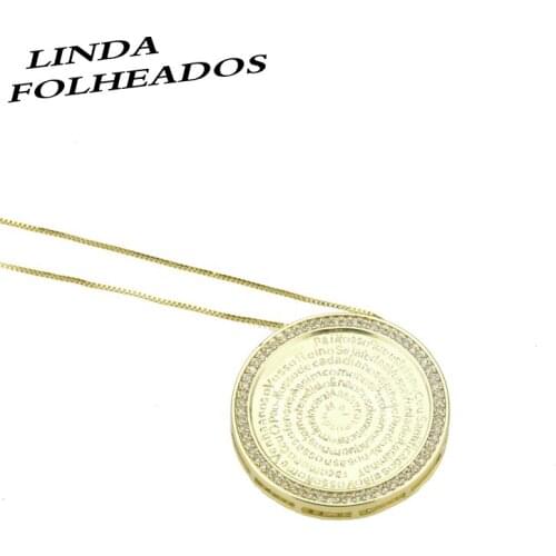 New design gold copper necklace white cubic zirconia round necklace religious necklace ladies fashion party jewelry gift