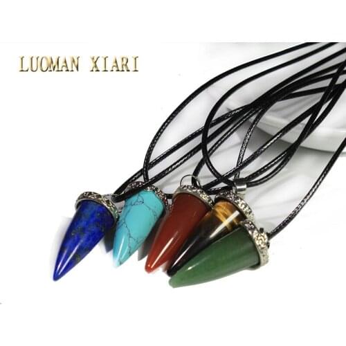 Wholesale Fashion Natural Stone Bullet Shape Pendant Necklaces For Women Pendant Size About 14*30mm Chain About 45cm