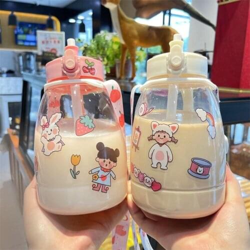 1100ml Transparent Plastic Water Bottle Cartoon PP BPA Free Water Bottles For Girls Large Capacity Drinkware Cute Student Cup