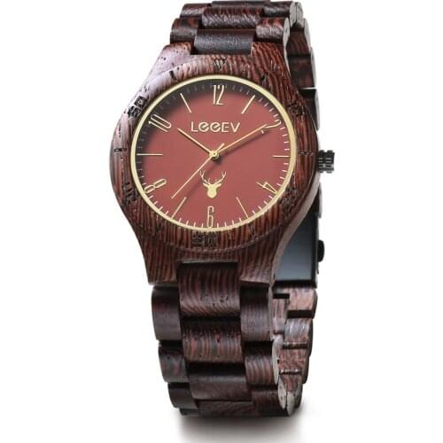 Luxury Wood Watch LeeEv Mens Natural Wenge Sandalwood Watch Analog Quartz Light Weight Vintage Wooden Wrist Watch Drop Shipping