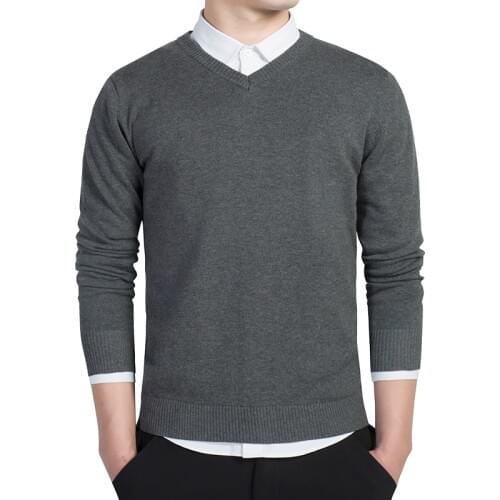 V Neck Cotton Sweater Men Long Sleeve Pullovers Outwear Man Sweaters Pullovers Tops Loose Solid Fit Knitting Clothing 8Color 3XL
