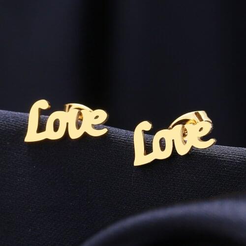 Stainless Steel Earrings LOVE Cute Style Fashion Stud Earrings Classic Simple Earrings For Women 2021 Jewelry Wedding Party NEW