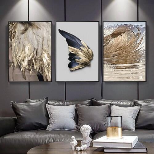 Nordic Modern Gold Feather Abstract Poster Angel Wings Prints Canvas Painting Wall Picture Sofa Background Living Room Decor