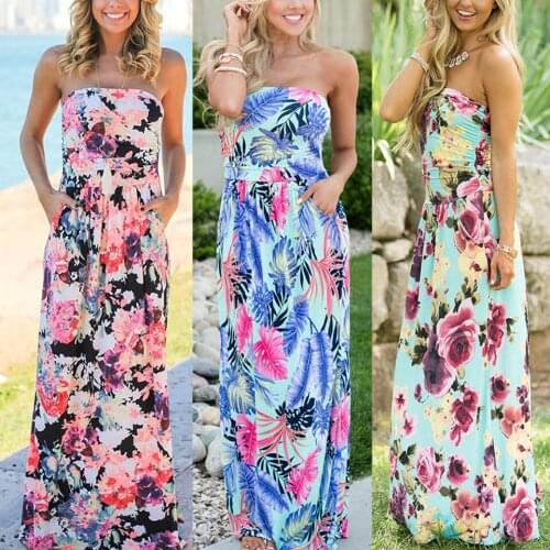 Gathered Waist Bandeau Dress Off Shoulder Long Strapless Dress Milk Silk Slip Women Boho Sukienka Floral Print Multi Way Dress