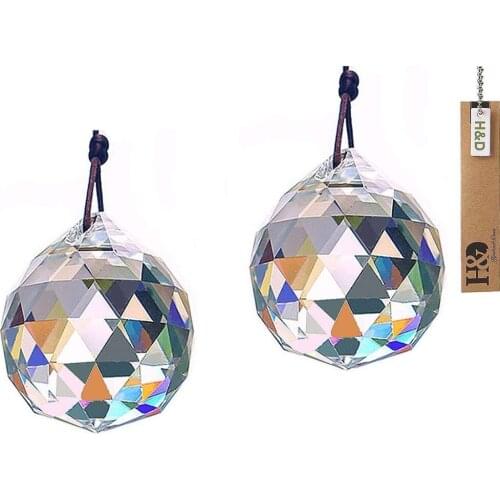 H&D 2pcs Suncatcher Prism Ball 50mm/2 inch - Hanging Crystal Ball Prism Faceted Chandelier Ball Rainbow Maker for Window/Decor