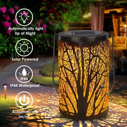 Led Solar Lights Hanging Solar Lantern leaf wood shadow Outdoor Solar Powered Landscape Lamp Waterproof for Garden Yard Lighting