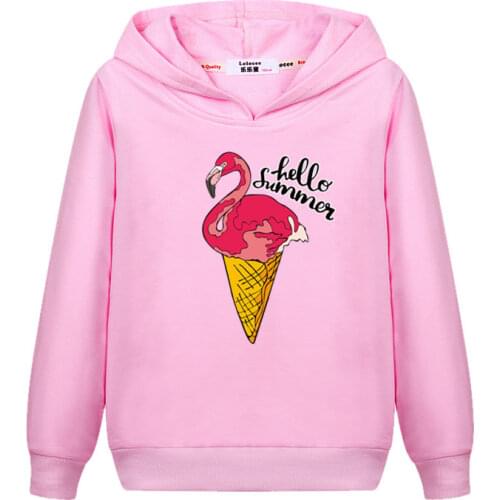 Girls funny flamingo ice cream sweatshirt Fashion graphic kids hoodiesAutumn winter boy Casual clothes 3-14T child Cotton tops