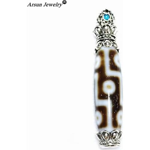 Tibetan Black/White 9 Eyes Totem Old Agate Dzi Bead Copper Lotus Vajra Combination DIY Jewelry Necklace Pendant Free Shipping