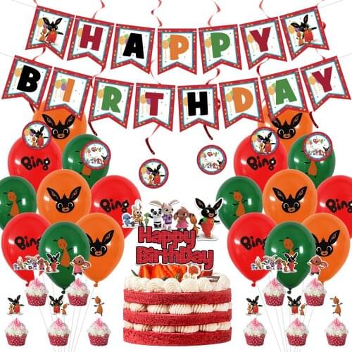Rabbit Balloons Animal Latex Balloon Cake Topper Cartoon Theme Red Black Pet Ballons Flag Banner Happy Birthday Party Decoration