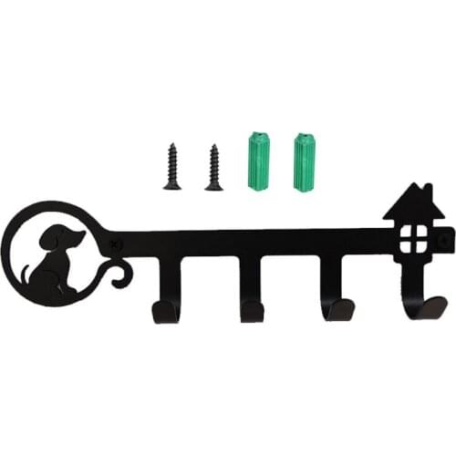 Wall Mounted Key Holder 4 Hooks Hanging Rack Cute Dog Decorative for Coat Clothes Towel Hat Handbag Organizer E8BD