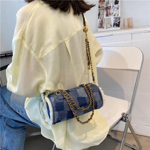 YoReAi Ladies Fashion Retro Cowboy Small round Bag Handbag Multifunctional Checkered One-shoulder Diagonal Mobile Phone Package