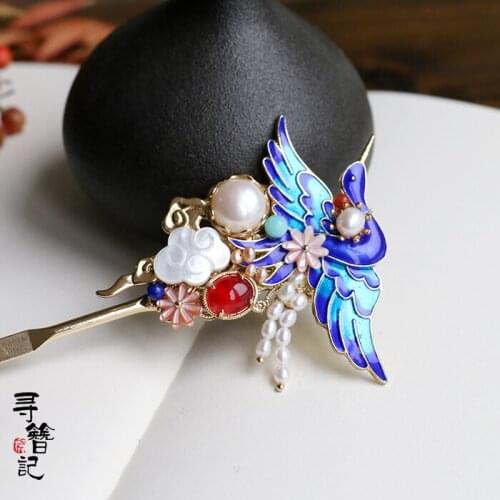 New Cloisonne Women Headdress Elegant Classical Step shake Crane Hanfu Cheongsam Hairpin Hair Stick Handwork Hair Accessories
