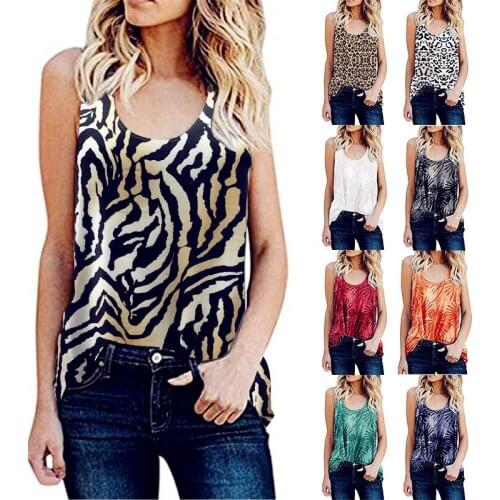 2021 Summer Sleeveless Women Casual Loose Beach Boho Printed Floral Tank Tops Female Ladies Round Neck T-Shirt