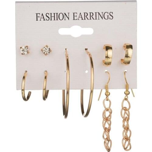 5Pair/Set Simple Design Alloy Hoop Earring Chain Long Pendant Earrings Circle Earring Ear Hoops Aros For Women