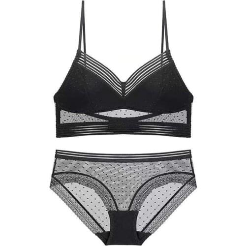 Womens French Ultra-thin Lace Bra Set Sexy Ladies Underwear Set Wire Free Bra+Panties 2PCS/Set CYHWR