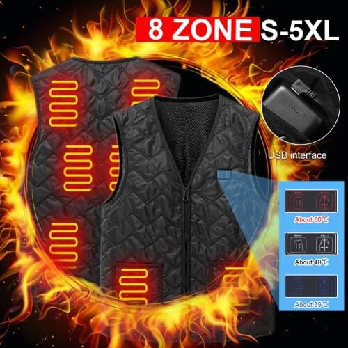 8 Heating Zone V-neck Heated Vest Men Women Double Control USB Heated Sleeveless Jacket Thermal Vest Winter Warm Heat Clothes