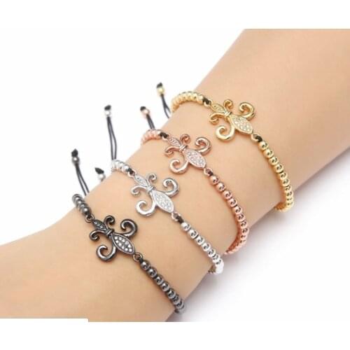 Gold silver micro pave cz Cubic Zirconia rope adjusted Copper Beads Bracelet jyj5 plant Charm Braided Bangles Fashion