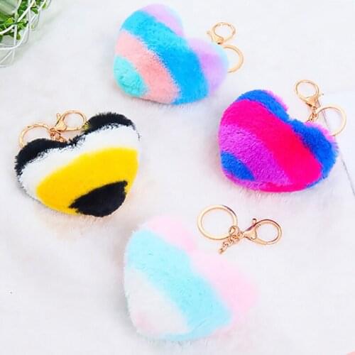 1PC Heart Furry Key Chain Imitation Fur Key Ring Knapsack Mobile Phone Car Key Pendant Fashion Cute Jewelry Item