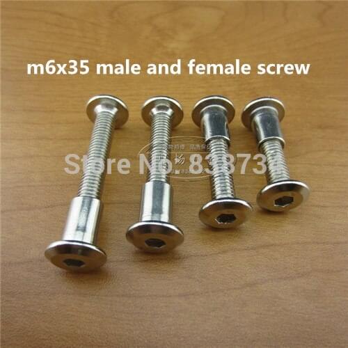10 sets m6*35 teel with nickel hex drive male and female connector screw kitchen furniture cabinet connectors