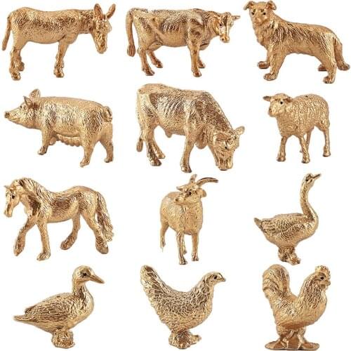 12PCS Gold Simulation Animal Model Set Chicken Duck Cattle Poultry Animal Kids Educational Toys Home Furnishing Decoration