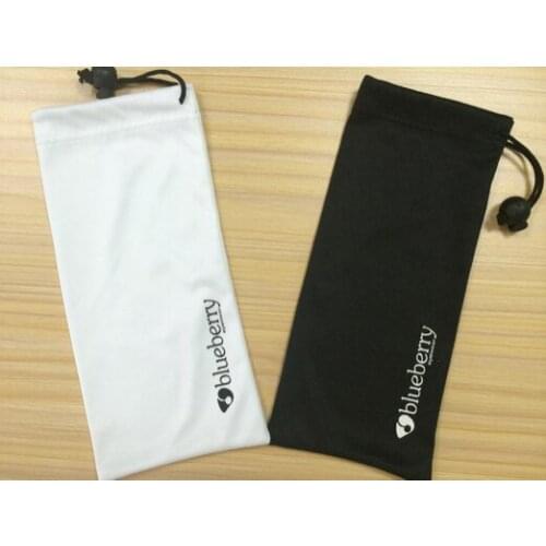 200pcs drawstring bag 3*4 inches white microfiber jewelry bag, black printing with bead at the drawstring end,shipping by DHL