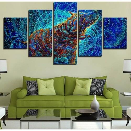 No Framed Dog Colorful Abstract Animal 5 Pcs Canvas Picture Print Wall Art Canvas Painting Wall Decor for Living Room
