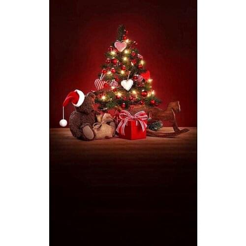 5x7 Christmas Photography Backdrop Gift Box Lighting Xmas Tree Floor Background Baby Cute Bear Backdrop Newborn Photo Studio