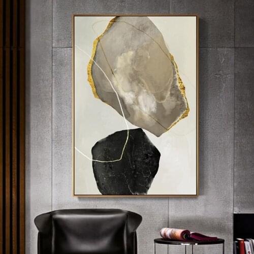 Abstract black watercolor Canvas Print Paintings Golden lines Poster Nordic Wall Art Pictures on Canvas Living Room Home Decor