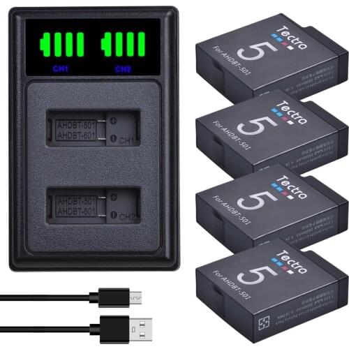 For GoPro Hero 8 Hero7 Hero 6 hero 5 Battery+USB Dual Charger&Type C Port for GoPro Hero7 6 5 Action Cameras AHDBT-501 Battery