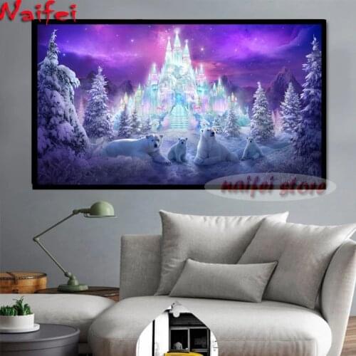 Diamond Painting Full Round Square Drill Embroidery Art Winter,Castle,Bear,Fantasy Mosaic Cross Stitch Kits Painting Decorations