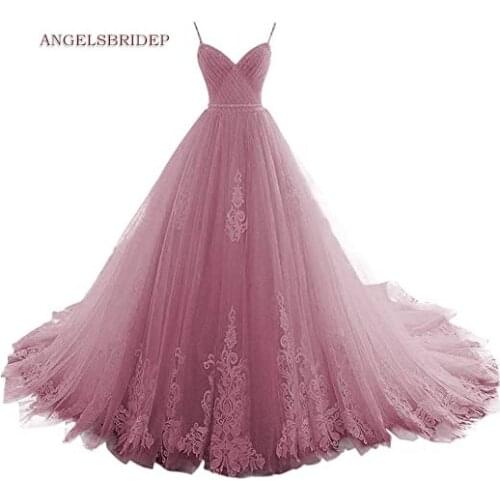ANGELSBRIDEP Spaghetti Straps Ball Gown Quinceanera Dresses Sweet 16 Dress Formal Applique Tulle Birthday Party Gowns