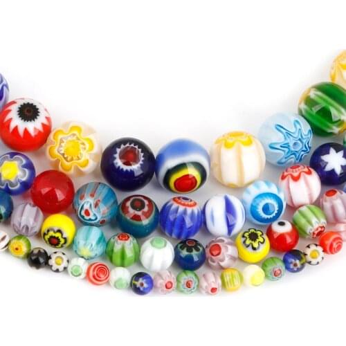33-95Pcs Mix Color Flat Round Square 4 6 8 10 12mm Flower Glass Lampwork Loose Beads for Jewelry Making Needlework Diy Bracelet