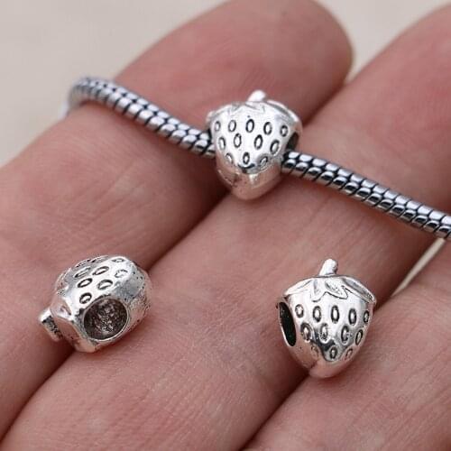 5PCS Silver Plated Strawberry Beads Fit Pandora Jewelry Making Charm Bracelet DIY Accessories Handmade Craft