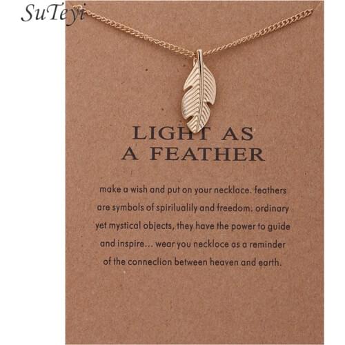 SUTEYI Fashion Gold Color Leaf Pendant Necklace Simple Long Chain With Card Necklaces Jewlery for Women Gifts For Friend